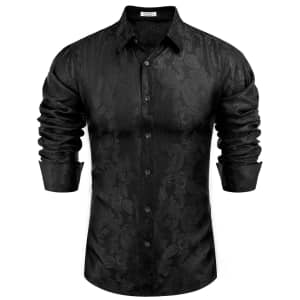 Coofandy Men's Slim Fit Floral Satin Dress Shirt for $9 Coofandy Men's Slim Fit Floral Satin Dress Shirt for $9