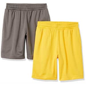 Amazon Essentials Boys Active Performance Mesh Basketball Gym Shorts, 2-Pack Charcoal/Gold, 4T for $11