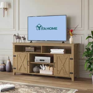 59.5" Farmhouse Wooden TV Stand for 65" TVs for $176