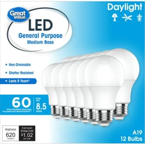 Great Value 60W LED Light Bulb 12-Pack for $4