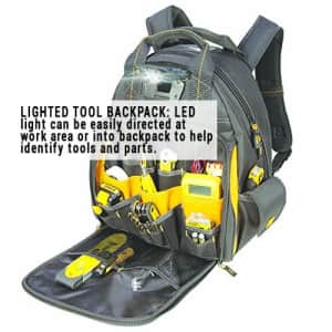 Custom LeatherCraft DEWALT DGL523 Lighted Tool Backpack Bag, 57-Pockets for $123