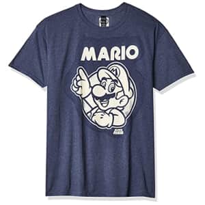 Nintendo Men's So Mario T-Shirt, Premium Navy Heather, X-Large for $20