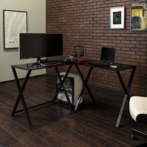 Walker Edison Furniture Company Modern Corner L Shaped Glass Computer Writing Gaming Gamer Command for $135