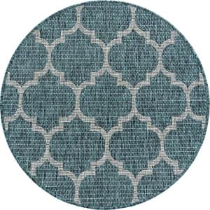 Unique Loom Outdoor Trellis Collection Area Rug (3' 3" Round, Teal/ Gray) for $20