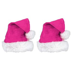 Beistle Cerise Pink Santa Hats with White Trim, 2 Pieces Christmas Themed Caps, Dress-Up Costume for $5