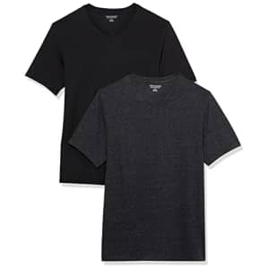Amazon Essentials Men's Slim-Fit Short-Sleeve V-Neck T-Shirt, Pack of 2, Black/Charcoal Heather, for $12