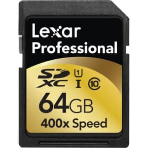Lexar Professional 400x 64GB SDXC UHS-I Flash Memory Card LSD64GCTBNA400 for $60 Lexar Professional 400x 64GB SDXC UHS-I Flash Memory Card LSD64GCTBNA400 for $60