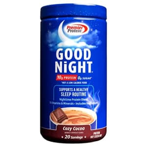 Premier Protein Good Night Protein Powder, Hot Cocoa Mix, 10g Protein, 0g Sugar, 11 Vitamins & for $18