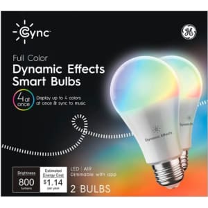 GE Cync Dynamic Effects A19 Smart LED Bulb 2-Pack for $20