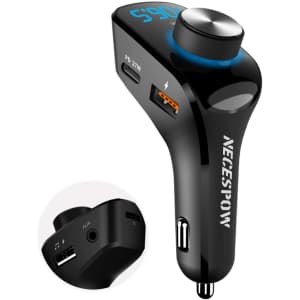 Necespow Car Bluetooth FM Transmitter w/ 2 Charging Ports for $16