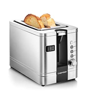 Chefman 2-Slice Digital Toaster, Pop-Up, Stainless Steel, Extra-Wide Slots For Bagels, Defrost, for $22