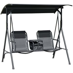 Outsunny 2 Person Porch Swing with Canopy, Covered Patio Swing with Pivot Storage Table, Cup for $190