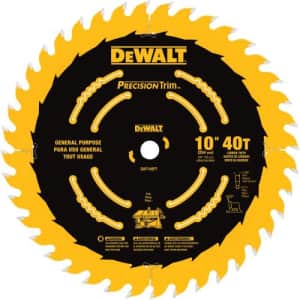 DEWALT 10-Inch Miter / Table Saw Blade, ATB, Ripping and Crosscutting, 5/8-Inch Arbor, Tough Coat, for $75 DEWALT 10-Inch Miter / Table Saw Blade, ATB, Ripping and Crosscutting, 5/8-Inch Arbor, Tough Coat, for $75