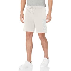 BOSS Men's Identity Logo Shorts, Pearl Grey Melange, XL for $40