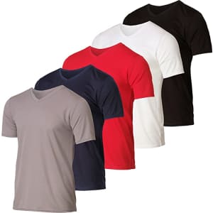 Real Essentials Men's V-Neck Moisture-Wicking T-Shirt 5-Pack for $31