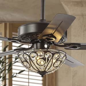 JONATHAN Y JYL9704A Classic Ali 3-Light Fandelier with Remote, Wrought Iron LED Ceiling Fan, 48", for $333 JONATHAN Y JYL9704A Classic Ali 3-Light Fandelier with Remote, Wrought Iron LED Ceiling Fan, 48", for $333