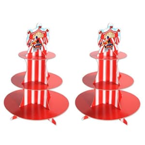 Beistle 2 Piece Printed Durable Cardstock Paper Striped Circus Tent Cupcake Stands And Dessert for $41