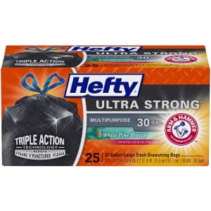 Hefty 30-Gallon Odor Control Trash Bag 25-Pack: 2 for $9 Hefty 30-Gallon Odor Control Trash Bag 25-Pack: 2 for $9