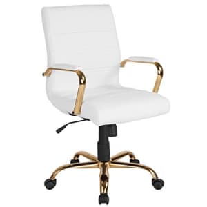 Flash Furniture Mid-Back White LeatherSoft Executive Swivel Office Chair with Gold Frame and Arms for $124