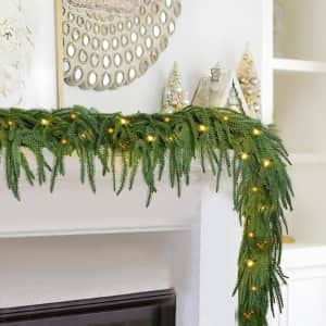 Fajunzh 6-Foot Pre-Lit Norfolk Pine Garland 2-Pack for $16