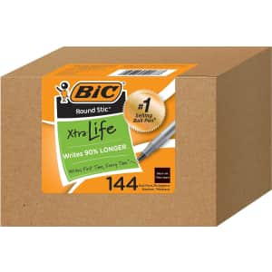 BIC Round Stic Xtra Life Ballpoint Pen 144-Pack for $13