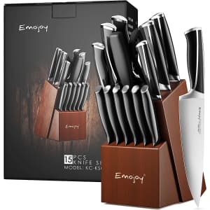 Emojoy 15-Piece Stainless Steel Kitchen Knife Set and Block for $80