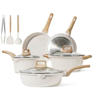 CAROTE Pots and Pans Set Nonstick, White Granite Induction Kitchen Cookware Sets, 11 Pcs Non Stick for $80