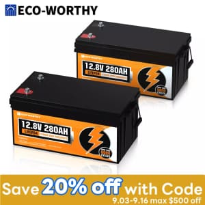 Eco-Worthy 12V 280Ah Lifepo4 Battery for $560