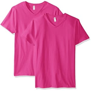 Fruit of the Loom Men's Lightweight Cotton V-Neck T-Shirt Multipack, Cyber Pink, XX-Large for $15