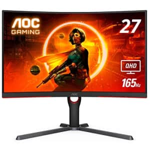 AOC GAMING CQ27G3S Frameless Curved Gaming Monitor, QHD 2K 2560x1440, 1000R VA, 165Hz 1ms, FreeSync for $256