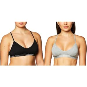 Calvin Klein Women's Motive Cotton Lightly Lined Bralette 2-Pack for $13