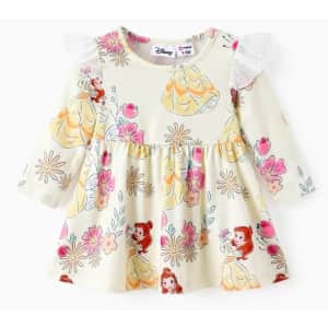 Disney Princess Baby Girl Floral & Character Print Ruffled Long-Sleeve Dress for $11