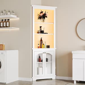 64" Tall Corner Storage Cabinet with LED Light for $126