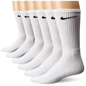 NIKE Unisex Performance Cushion Crew Socks with Band (6 Pairs), White/Black, Large for $29