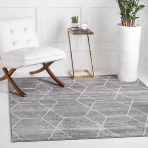 Unique Loom Trellis Frieze Collection Area Rug - Geometric (4' Square, Light Gray/ Ivory) for $26