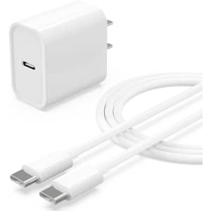 20W USB-C Wall Charger Block w/ 6-Ft. USB-C to C Cable for $3