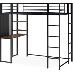 East West Furniture Twin Loft Bed w/ Desk & Shelf for $220