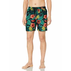28 Palms Men's 6" Inseam Tropical Hawaiian Print Swim Trunk, Charcoal/Red Hibiscus Floral, XX-Large for $41