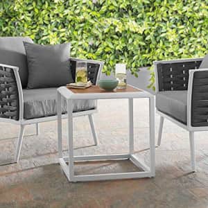 Modway Stance Outdoor Patio Contemporary Modern Wood Grain Aluminum Accent Side Table In White for $148