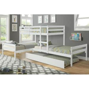 Modern-Depo Solid Wood L-Shaped Twin Bunk Beds w/ Trundle Bed for $599
