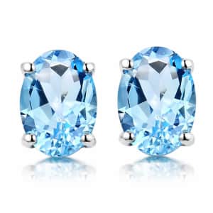 RMZ Gold NYC White Gold Genuine London Blue Topaz 5x7 Oval Stud Earrings for $14
