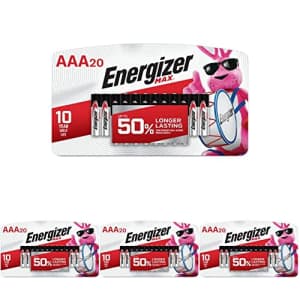 Energizer AAA Batteries, Max Triple A Alkaline, 20 Count (Pack of 4) for $64