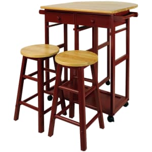 Casual Home Solid Wood Drop-Leaf Breakfast Cart w/ 2 Stools for $110 Casual Home Solid Wood Drop-Leaf Breakfast Cart w/ 2 Stools for $110
