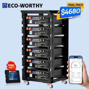 Eco-Worthy 48V 100AH 30.72kWh LiFePO4 Lithium Battery 6-Pack + Server Rack for $4,680