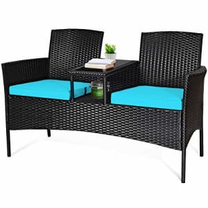 COSTWAY 3PCS Patio Furniture Set, Outdoor Wicker Cushioned Sofa Set with Coffee Table, All Weather for $125
