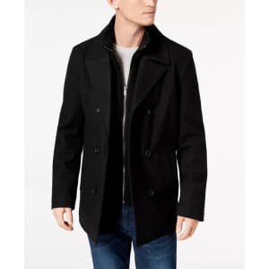 Kenneth Cole Men's Double-Breasted Wool-Blend Peacoat w/ Bib for $80