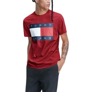 TOMMY HILFIGER Men's Tommy Jeans Short Sleeve Logo T Shirt, Blush RED AA 106-880, XL for $31