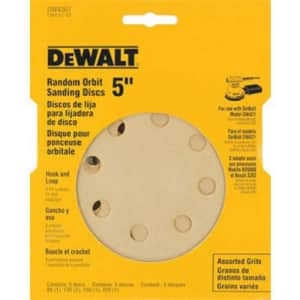 DEWALT DW4307 5-Inch 8 Hole Assortment Hook and Loop Random Orbit Sandpaper (5-Pack) for $8 DEWALT DW4307 5-Inch 8 Hole Assortment Hook and Loop Random Orbit Sandpaper (5-Pack) for $8