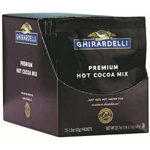 Ghirardelli Premium Hot Cocoa Envelopes, Double Chocolate, 1.5-Ounce (Pack of 15) for $14