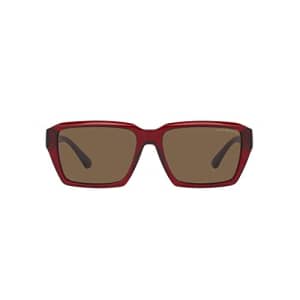 Emporio Armani Men's EA4186 Rectangular Sunglasses, Shiny Transparent Red/Dark Brown, 58 mm for $92